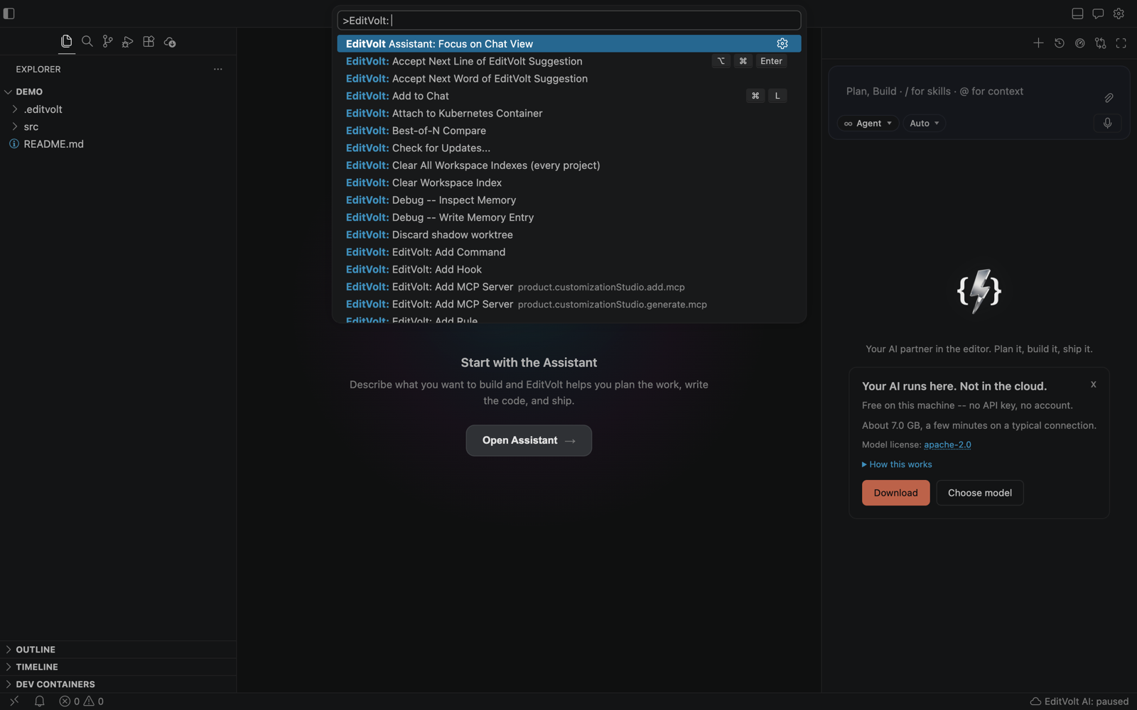 EditVolt commands in the Command Palette