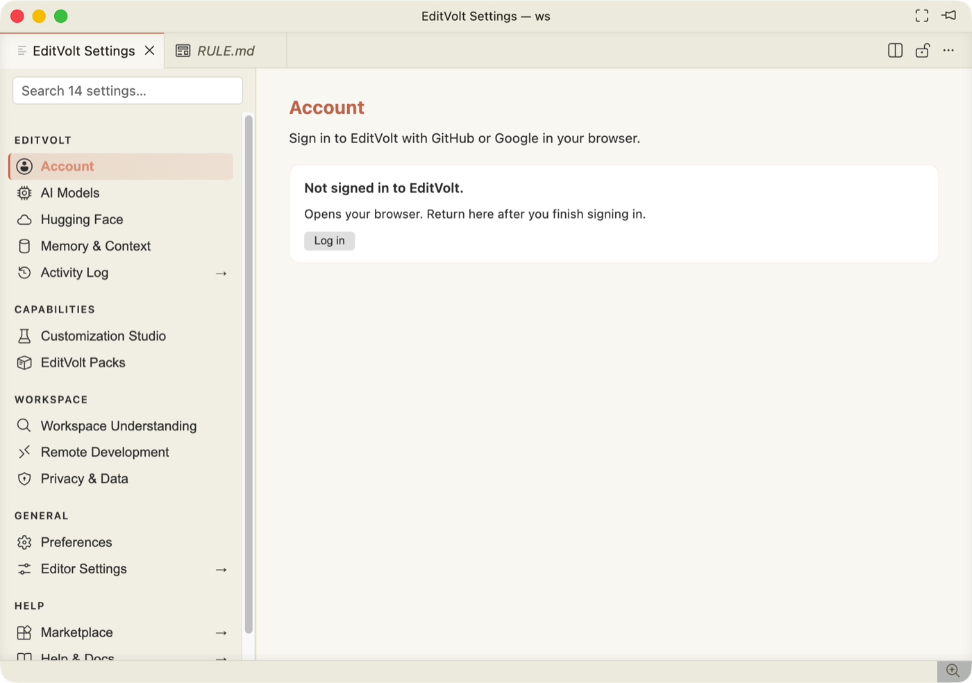 Account section