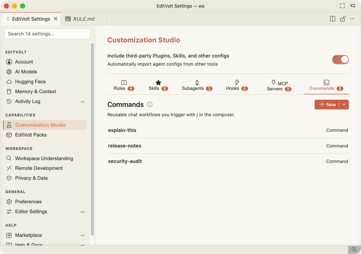 Commands after creating one